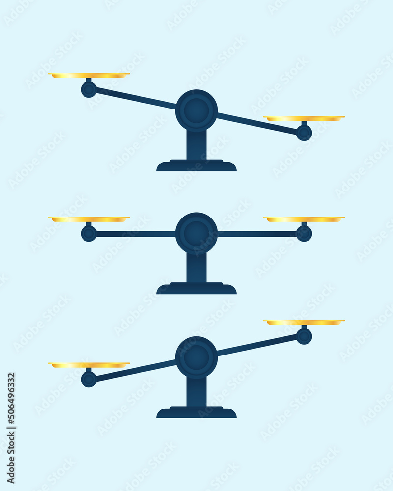 Scale vector set. Uneven balance scale icon. Clipart image isolated on