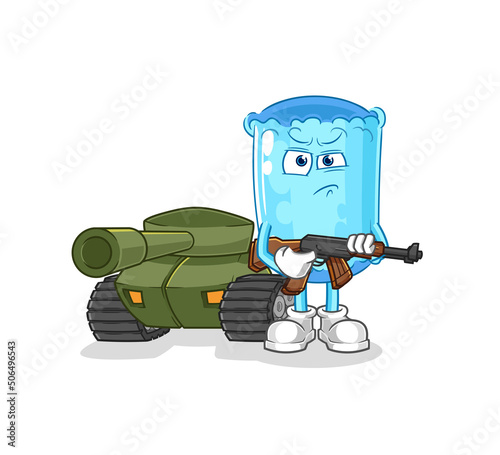 bolster pillow soldier with tank character. cartoon mascot vector