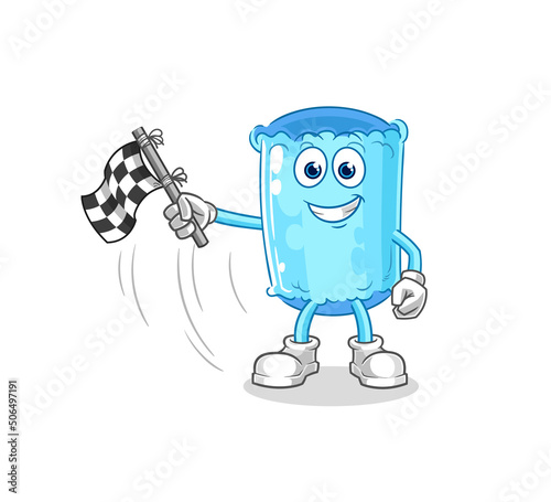 bolster pillow hold finish flag. cartoon mascot vector