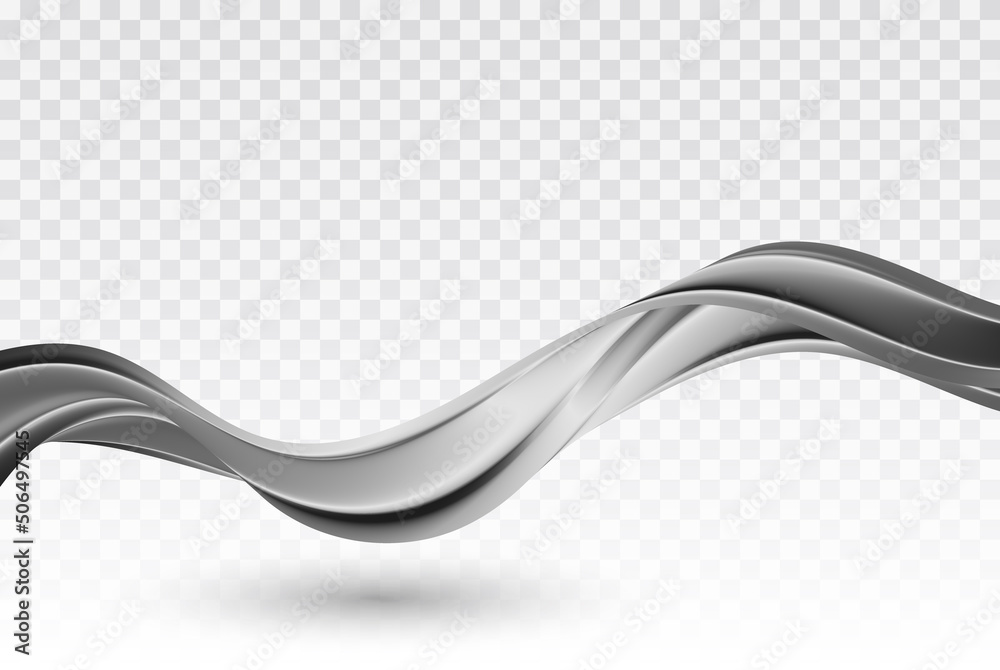 Fototapeta premium Abstract vector gray wave flow on transparent background.Gray abstract wave motion.