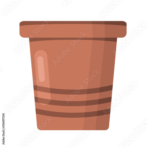 Brown flower pot on white background in flate style. Vector image