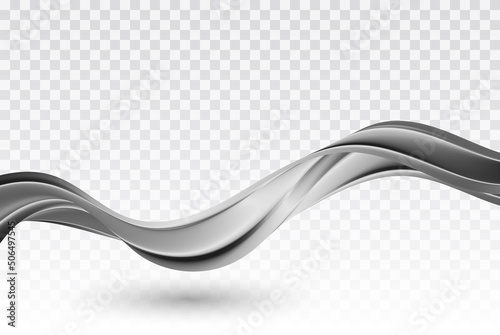 Abstract vector gray wave flow on transparent background.Gray abstract wave motion.