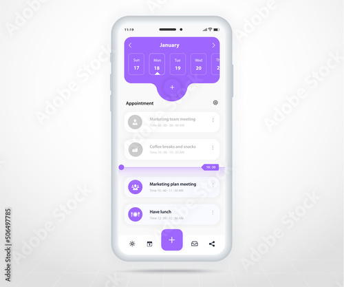 Mobile app calendar planner concept, Appointment calendar template UI UX, Smartphone calendar schedule agenda annual planning meeting application, Calendar events, Activity, Event app, Vector phone