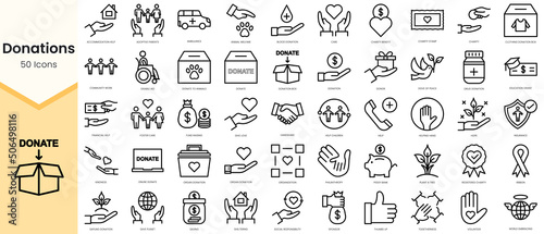 Set of donations icons. Simple line art style icons pack. Vector illustration