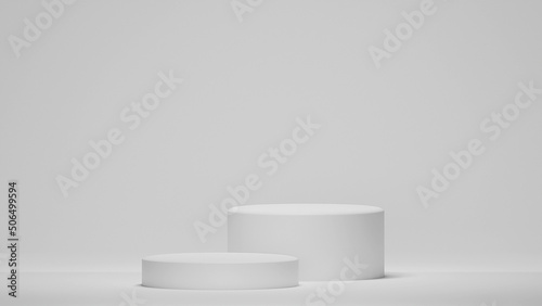 Background 3d gray rendering with podium. Minimal white stage wall, beautiful podium white background Abstract stage grey. Product scene render on a white podium.Product presentation, mockup, cosmetic