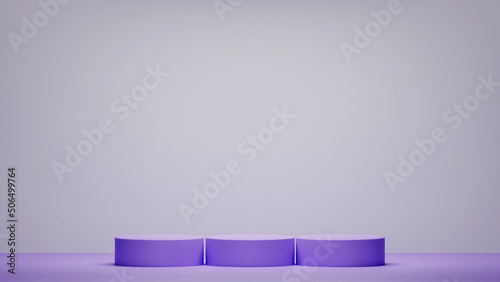 Geometric podiums for product display on purple and white background. 3D rendering. Minimal style.Product presentation, mockup, cosmetic product show, podium, stage pedestal or platform. 