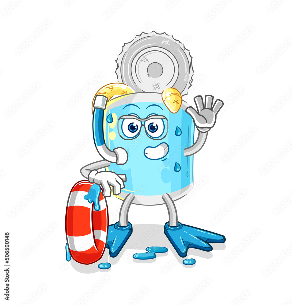canned fish swimmer with buoy mascot. cartoon vector