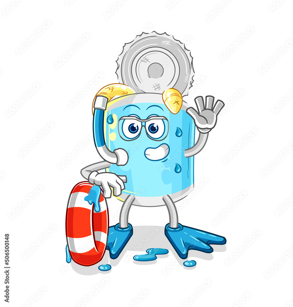Obraz premium canned fish swimmer with buoy mascot. cartoon vector
