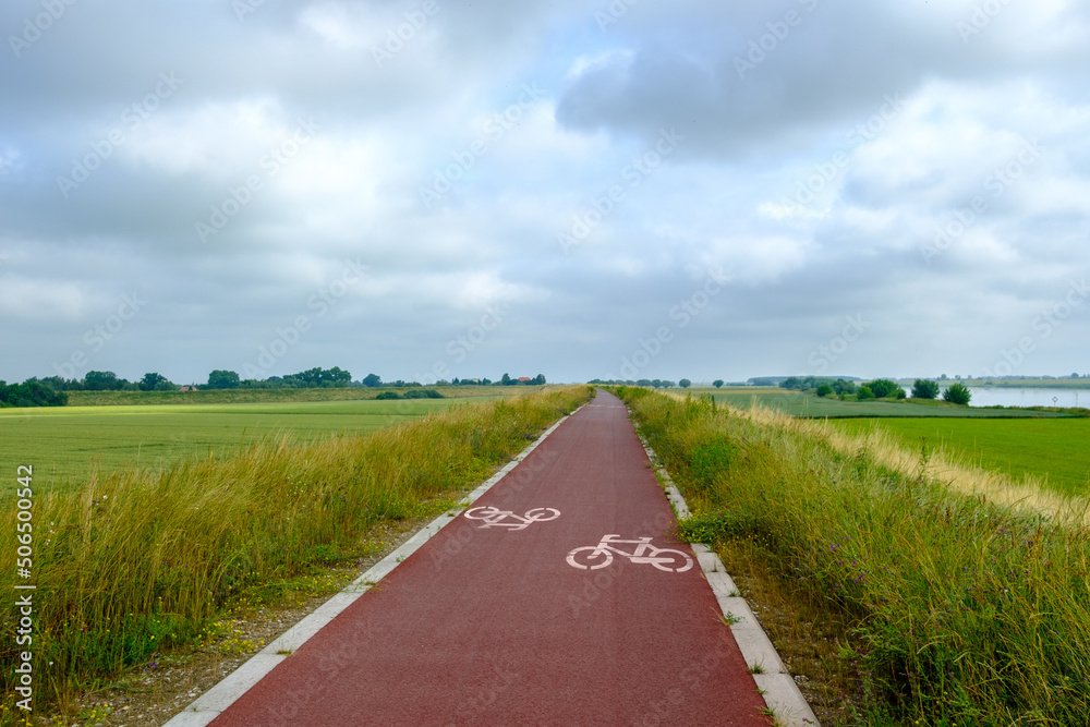 Bicycle route (EV9 The Amber Route / Wiślana Trasa Rowerowa) in the Pomeranian voivodeship of Poland next to the Vistula river