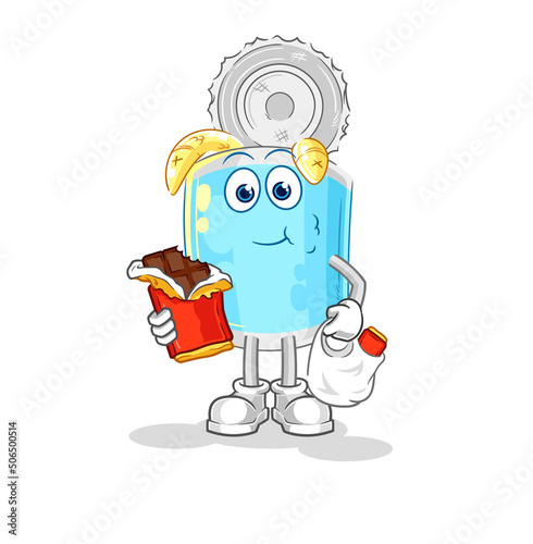 canned fish eat chocolate mascot. cartoon vector