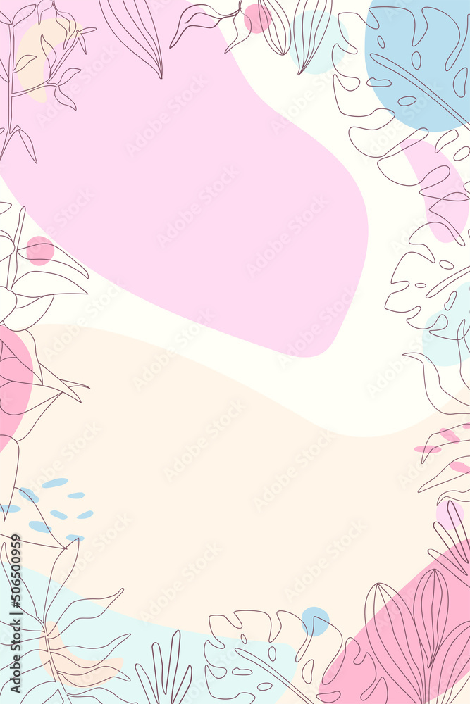 Floral template with hand drawn organic shapes, flowers and graphic elements. Trendy creative backgrounds for social media posts and stories, banners, branding design, covers