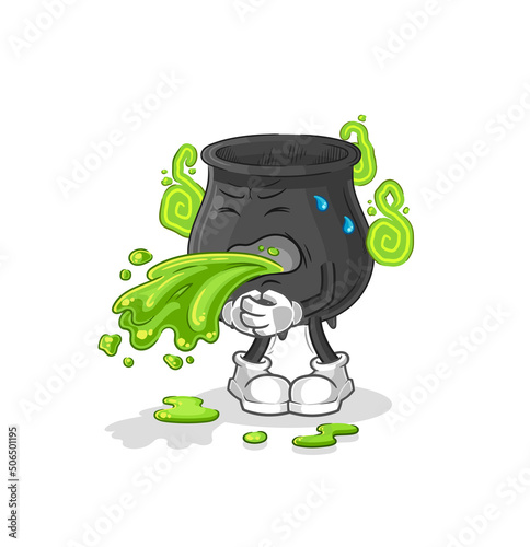 cauldron throw up cartoon. cartoon mascot vector