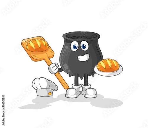 cauldron baker with bread. cartoon mascot vector © dataimasu