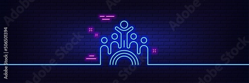 Neon light glow effect. Inclusion line icon. Equity culture sign. Lgbt rainbow symbol. 3d line neon glow icon. Brick wall banner. Inclusion outline. Vector