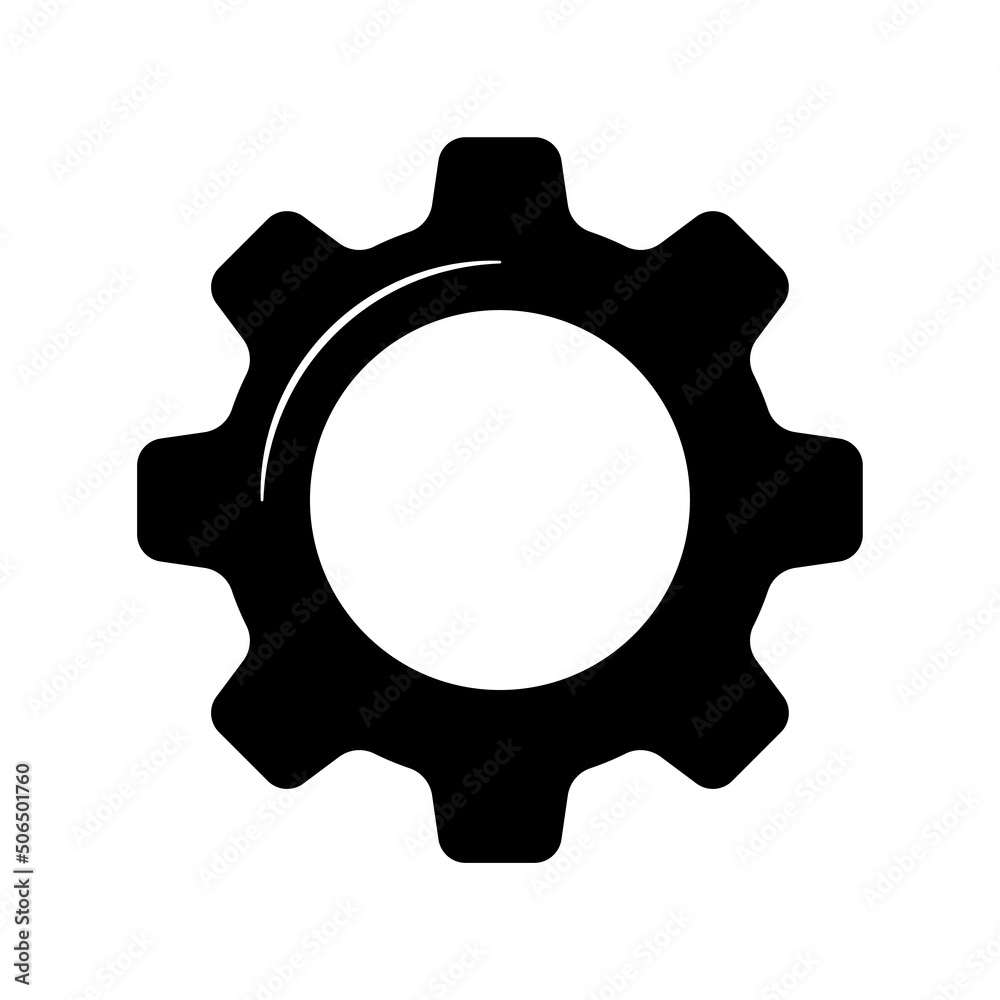 Gear icon. Black round silhouette. Front side view. Vector simple flat graphic illustration. Isolated object on a white background. Isolate.