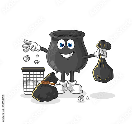 cauldron Throw garbage mascot. cartoon vector