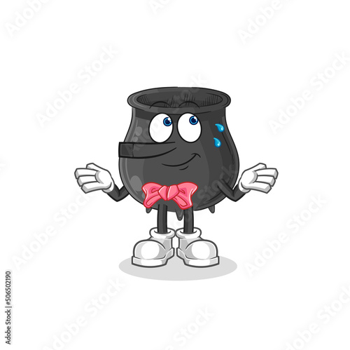 cauldron lie like Pinocchio character. cartoon mascot vector