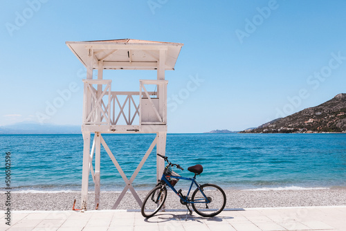 Biking at Loutraki's beach in Greece