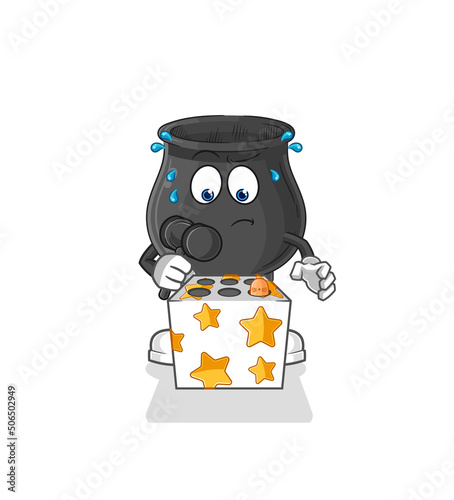 cauldron play whack a mole mascot. cartoon vector