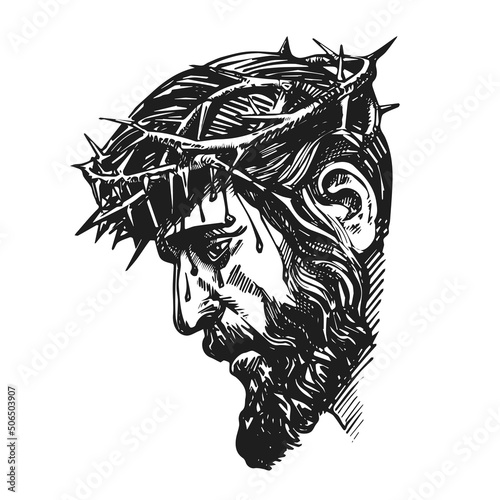 Jesus Christ, graphic portrait. Hand drawing. Vector