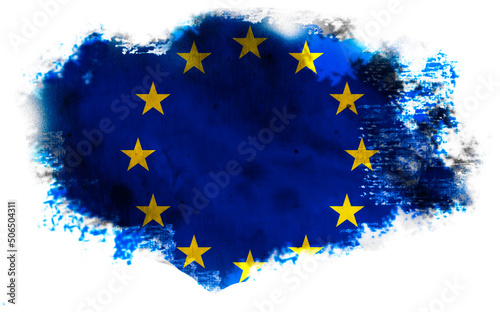 White background with torn flag of Europe. 3d illustration
