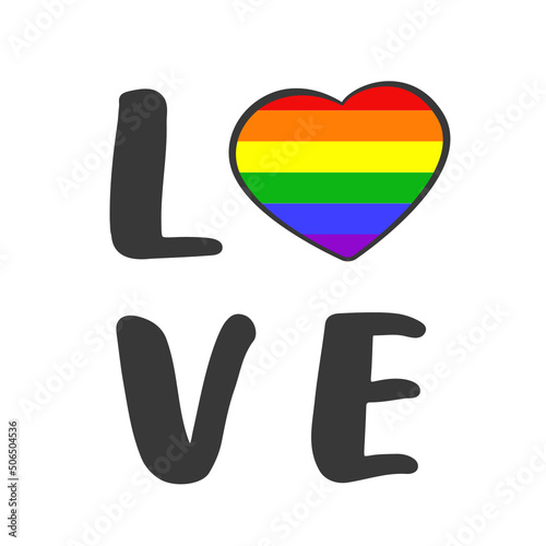 LGBT Word LOVE and heart in colors of the rainbow flag. Vector illustration