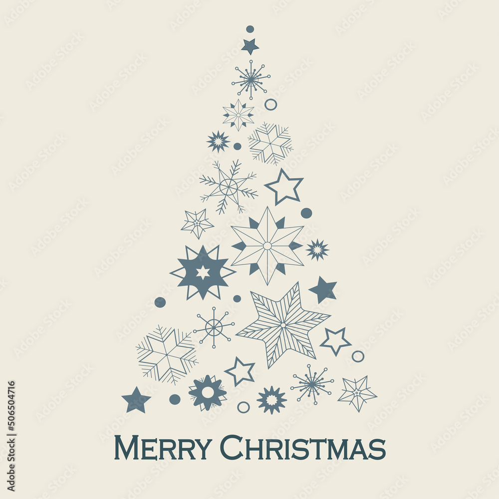 Merry Christmas tree made from snowflakes.
Vector new year illustration. Merry Christmas tree made from snowflakes.
Vector new year illustration.