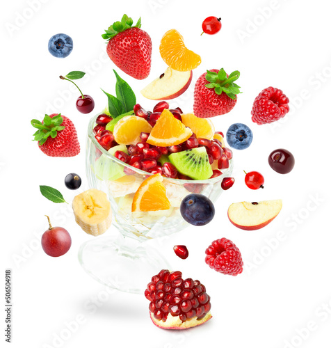 Fototapeta Naklejka Na Ścianę i Meble -  Fruits. Mixed fruits on white background. Fruit salad. Falling fruits.