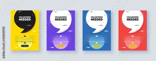 Poster frame with quote, comma. Volunteers needed tag. Volunteering service sign. Charity work symbol. Quotation offer bubble. Volunteers needed message. Vector