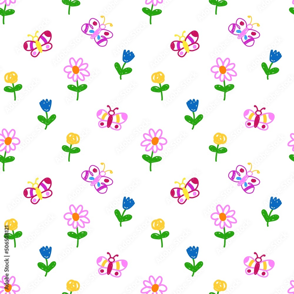 Butterflies and flowers seamless pattern Butterflies and flowers seamless pattern
