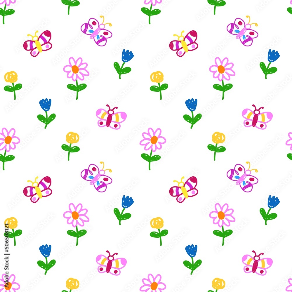 Butterflies and flowers seamless pattern