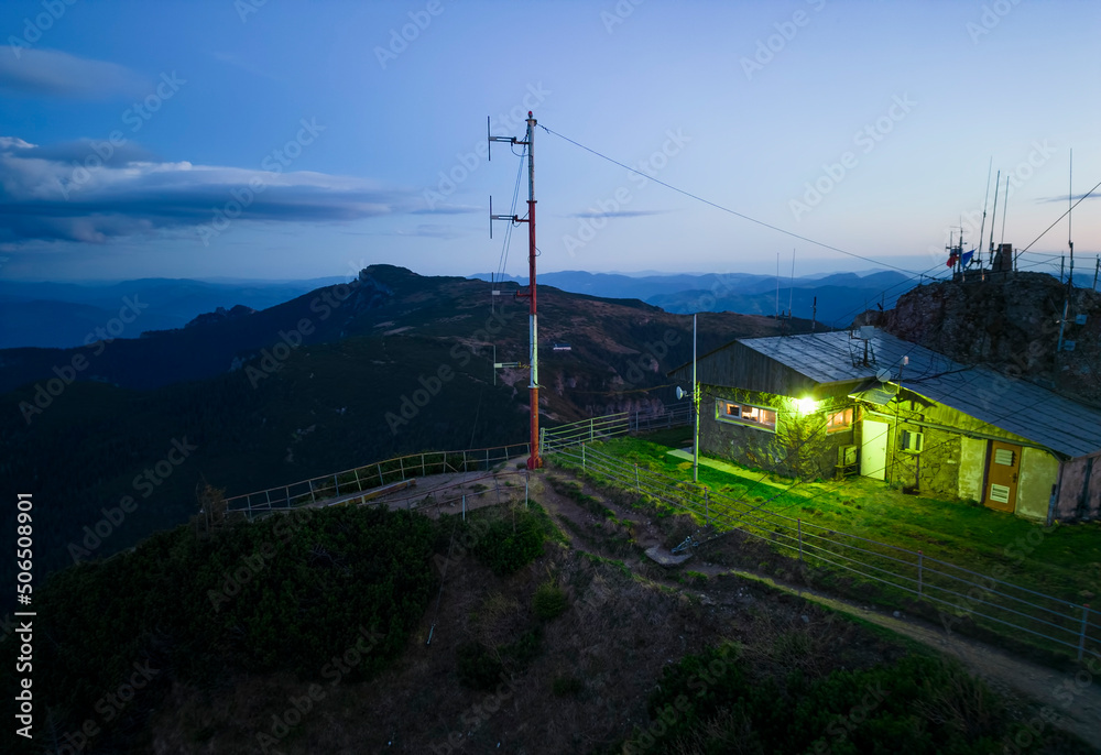 weather station at night. Ceahlau Toaca, Romania