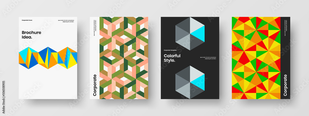 Amazing company cover design vector illustration bundle. Minimalistic geometric tiles corporate identity layout set.