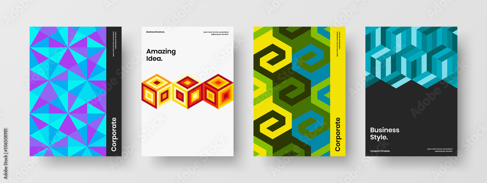 Naklejka premium Simple geometric shapes corporate brochure layout set. Creative magazine cover A4 vector design concept bundle.