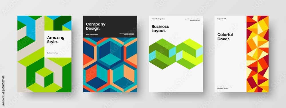 Clean geometric pattern postcard illustration bundle. Creative poster design vector template composition.