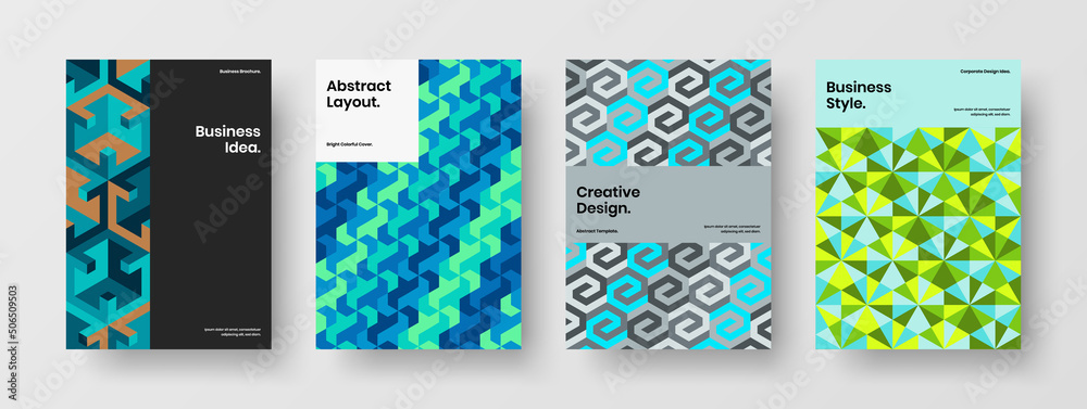 Isolated catalog cover A4 vector design template bundle. Creative geometric pattern placard concept set.