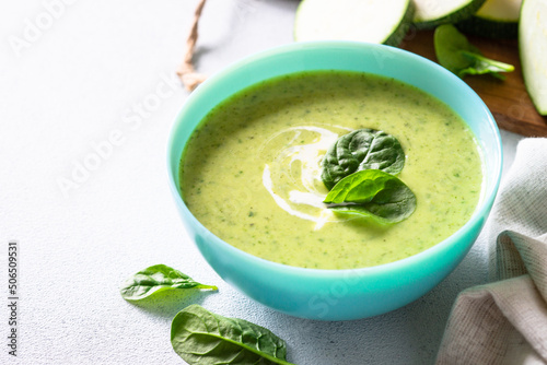 Green soup. Spinach cream soup with cream.