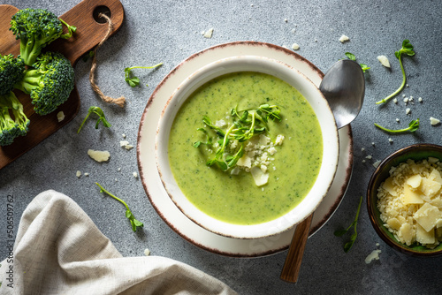 Broccoli cream soup with cream and parmesan.