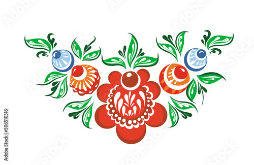 Flowers in Russian style. Gorodets painting. Folk art. Hand drawn.Vector illustration.