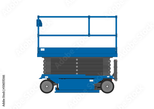 Electric scissor lift work platform. Vector.