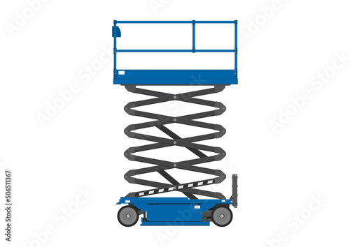 Electric scissor lift work platform. Vector.