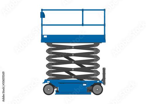 Electric scissor lift work platform. Vector.