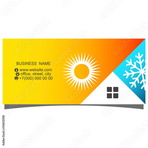 Business card of the heating and cooling system of the house. Repair service and construction