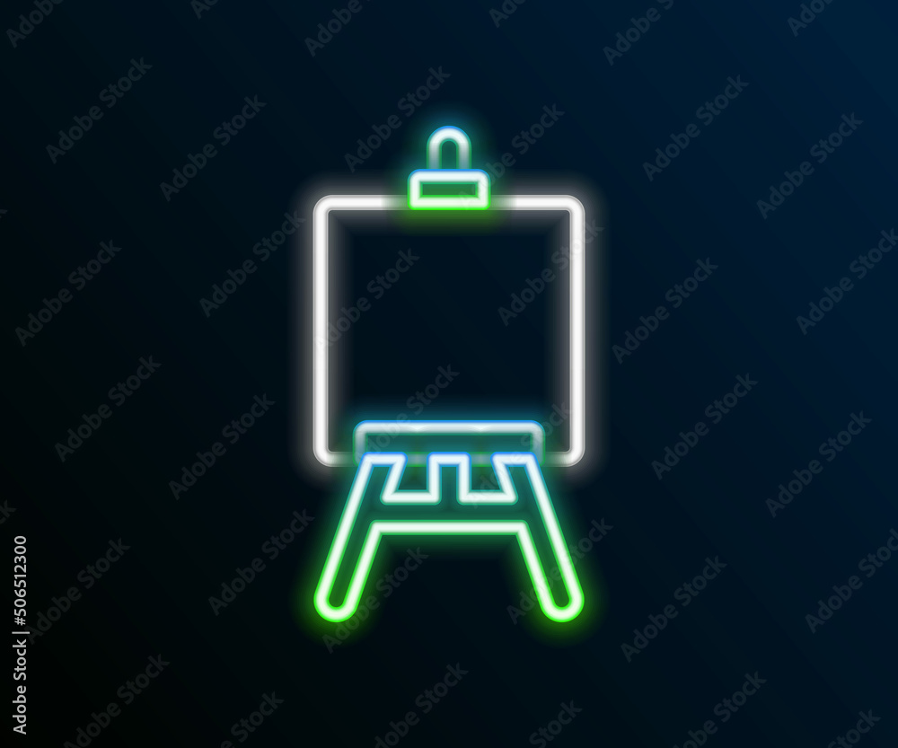 Glowing neon line Wood easel or painting art boards icon isolated on black background. Colorful outline concept. Vector Glowing neon line Wood easel or painting art boards icon isolated on black background. Colorful outline concept. Vector