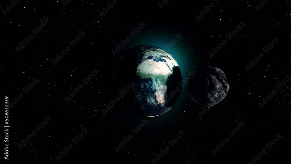 Giant planet or moon impacting earth causing Apocalypse, outer space view
3D rendering, cinematic view of Alien planet Collides with Earth

