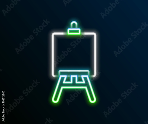 Glowing neon line Wood easel or painting art boards icon isolated on black background. Colorful outline concept. Vector