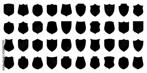 Set of various vintage shield icons. Black heraldic shields. Protection and security symbol, label. Vector illustration.