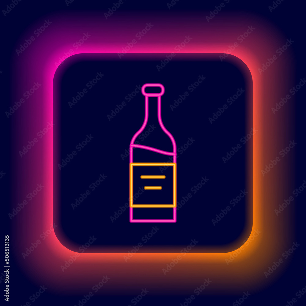 Glowing neon line Bottle of wine icon isolated on black background. Colorful outline concept. Vector Glowing neon line Bottle of wine icon isolated on black background. Colorful outline concept. Vector
