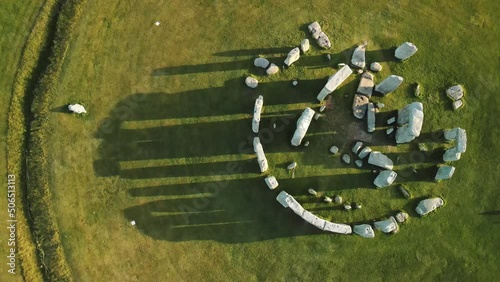 Stonehenge, Wilthshire. June 2022. UK. Aerial shot of the Unesco historical site of 