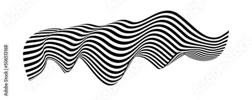 Waving flag as a brush stroke with zebra texture. Vest striped with fabric Black and white stripes curved in a bizarre way with waves curving along the trajectory